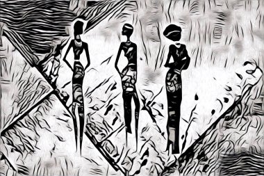 Afrikalı etnik retro vintage çizim çizimi