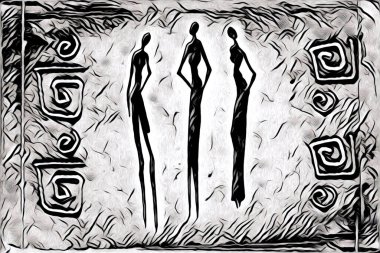 Afrikalı etnik retro vintage çizim çizimi