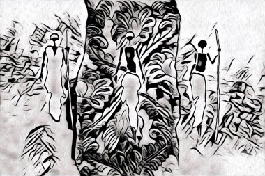 Afrikalı etnik retro vintage çizim çizimi