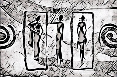 Afrikalı etnik retro vintage çizim çizimi