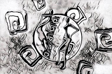 Afrikalı etnik retro vintage çizim çizimi