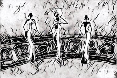 Afrikalı etnik retro vintage çizim çizimi