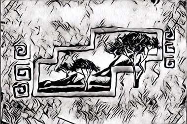 Afrikalı etnik retro vintage çizim çizimi