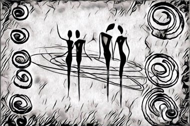 Afrikalı etnik retro vintage çizim çizimi