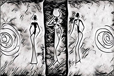 Afrikalı etnik retro vintage çizim çizimi