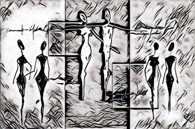 Afrikalı etnik retro vintage çizim çizimi