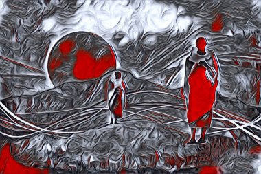 Afrikalı etnik retro vintage çizim çizimi