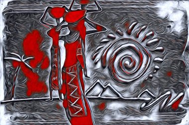 Afrikalı etnik retro vintage çizim çizimi