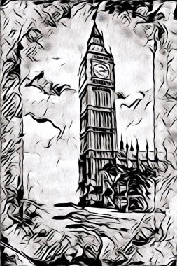 Londra sanat tasarımı çizimi çizimi eğlenceli tasarım antika retro