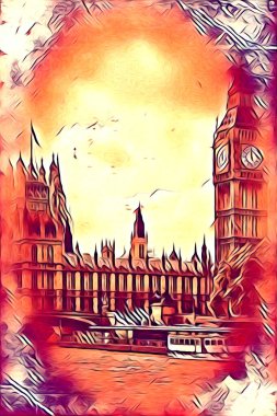 Londra sanat tasarımı çizimi çizimi eğlenceli tasarım antika retro