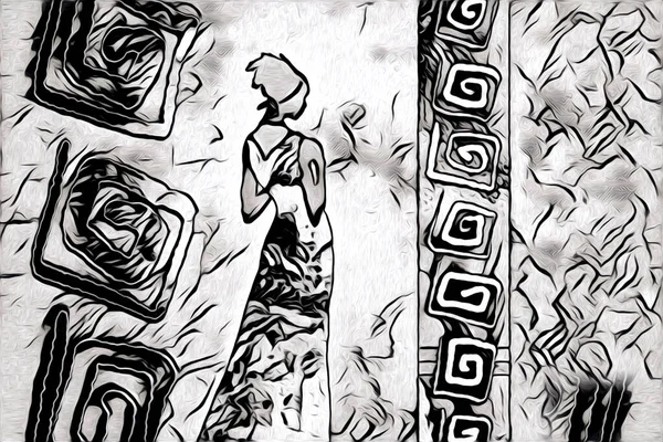 Afrikalı etnik retro vintage çizim çizimi