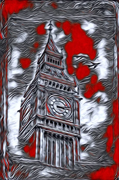 Londra Arte Disegno Schizzo Illustrazione Divertimento Design Vintage Retro — Foto Stock