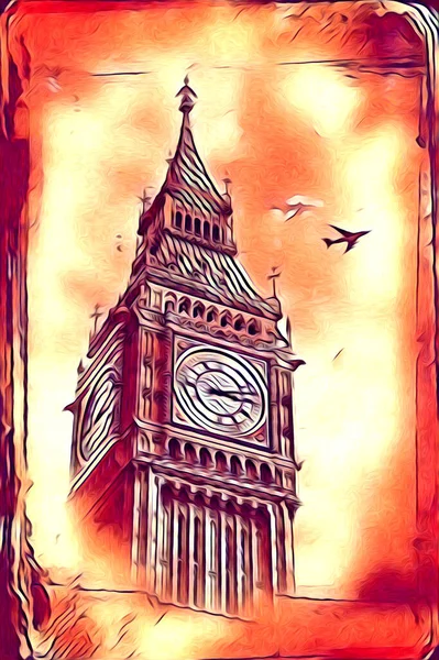 Londra Arte Disegno Schizzo Illustrazione Divertimento Design Vintage Retro — Foto Stock