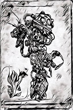 Sibernetik imgelemler gelecekteki dünyada gelecekteki metalik bilim kurgu erkek insansı sayborgun resimleridir.