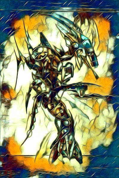 Visioni Cibernetiche Illustrazione Della Fantascienza Metallica Futuristica Cyborg Umanoide Maschile — Foto Stock