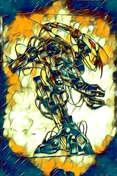 Cybernetic Visions Illustration Futuristic Metallic Science Fiction Male Humanoid Cyborg — Photo