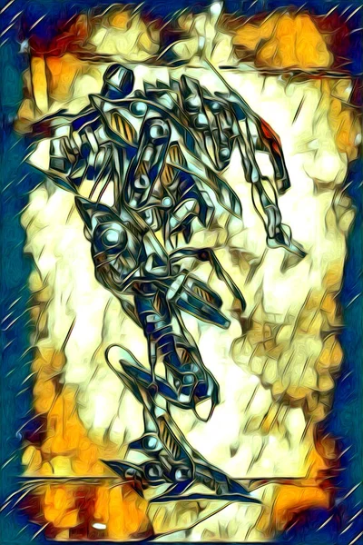 Cybernetic Visions Illustration Futuristic Metallic Science Fiction Male Humanoid Cyborg — Photo