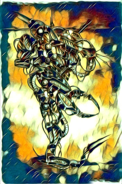 Cybernetic Visions Illustration Futuristic Metallic Science Fiction Male Humanoid Cyborg — Photo