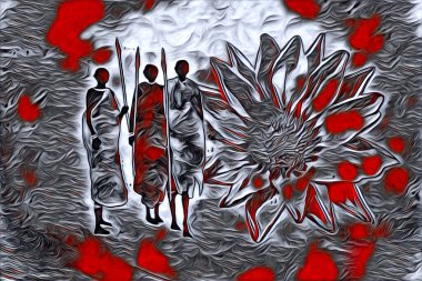 Afrikalı etnik retro vintage çizim çizimi