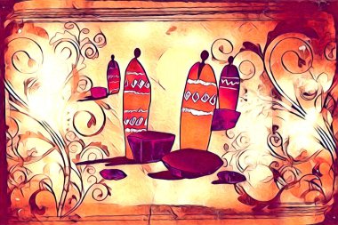 Afrikalı etnik retro vintage çizim çizimi