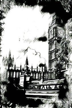 Londra sanat tasarımı çizimi çizimi eğlenceli tasarım antika retro