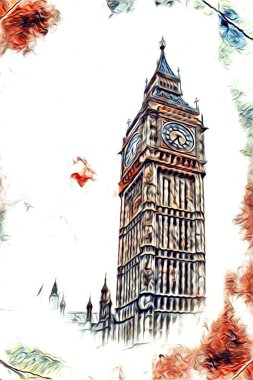 Londra sanat tasarımı çizimi çizimi eğlenceli tasarım antika retro