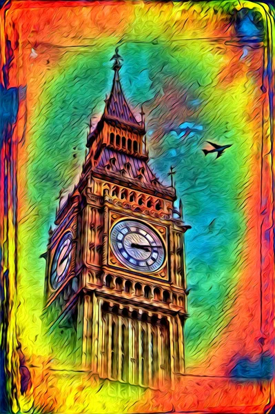 Londra Arte Disegno Schizzo Illustrazione Divertimento Design Vintage Retro — Foto Stock