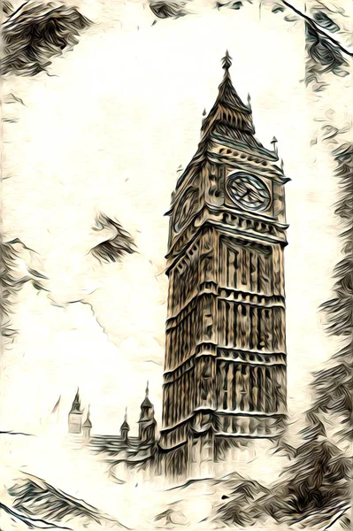 Londres Dessin Art Croquis Illustration Fun Design Vintage Rétro — Photo