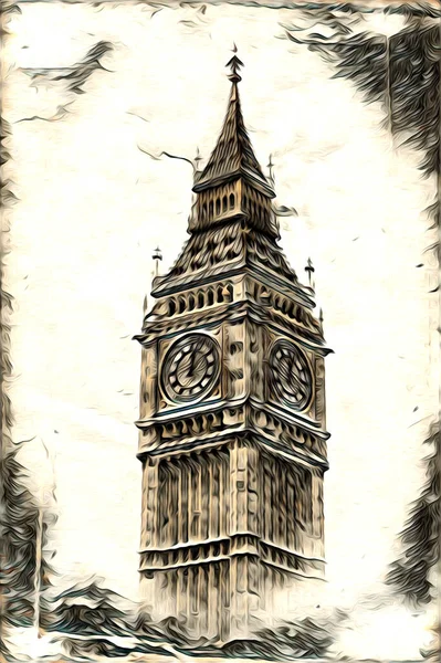 London Kunst Zeichnung Skizze Illustration Spaß Design Vintage Retro — Stockfoto