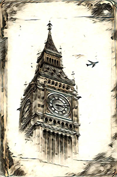伦敦艺术素描示意图有趣的设计复古风格 — 图库照片