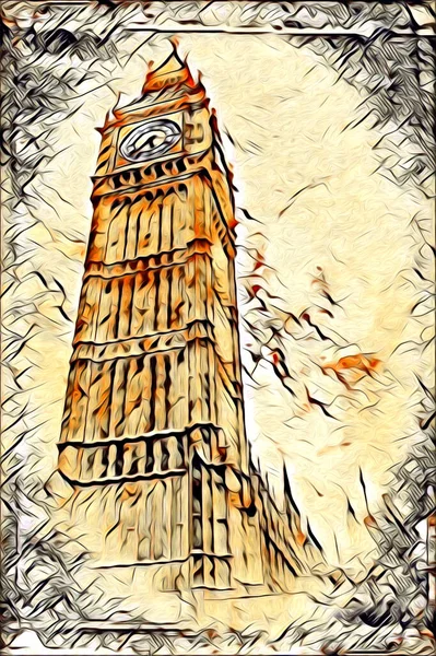 Londra Arte Disegno Schizzo Illustrazione Divertimento Design Vintage Retro — Foto Stock