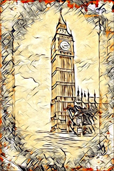 Londres Arte Desenho Esboço Ilustração Diversão Design Vintage Retro — Fotografia de Stock