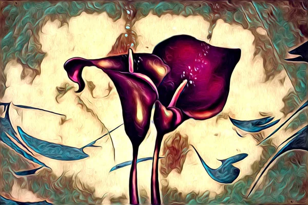 Fondo Vintage Con Ilustración Arte Flor Pintura — Foto de Stock