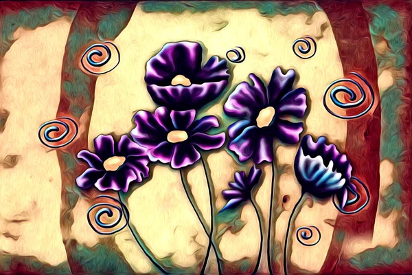 Vintage Tle Sztuką Ilustracja Kwiat Malarstwo — Zdjęcie stockowe