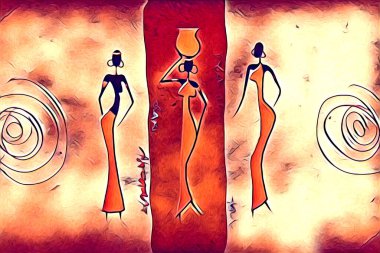 Afrikalı etnik retro vintage çizim çizimi