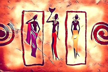 Afrikalı etnik retro vintage çizim çizimi