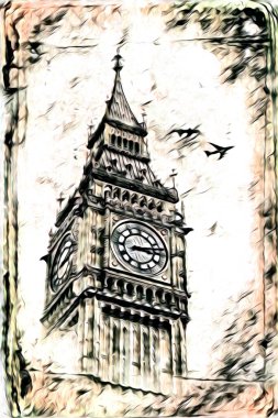 Londra sanat tasarımı çizimi çizimi eğlenceli tasarım antika retro