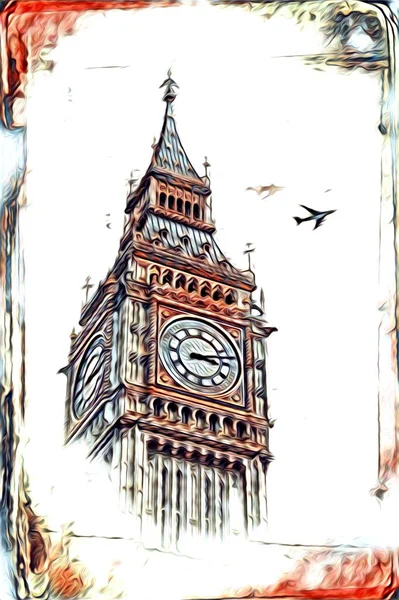 Londen Kunst Tekening Schets Illustratie Leuk Ontwerp Vintage Retro — Stockfoto