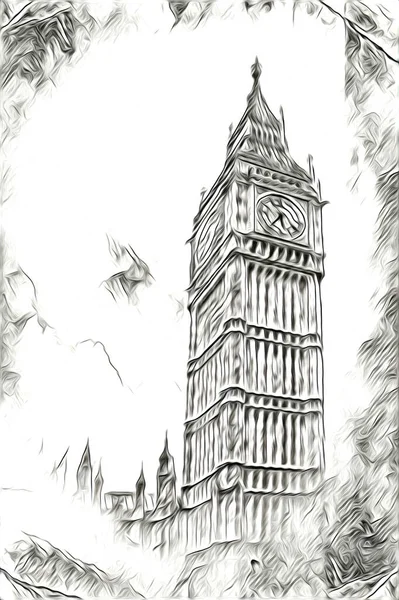 London Art Drawing Illustrch Fun Design Vintage Retro — стокове фото