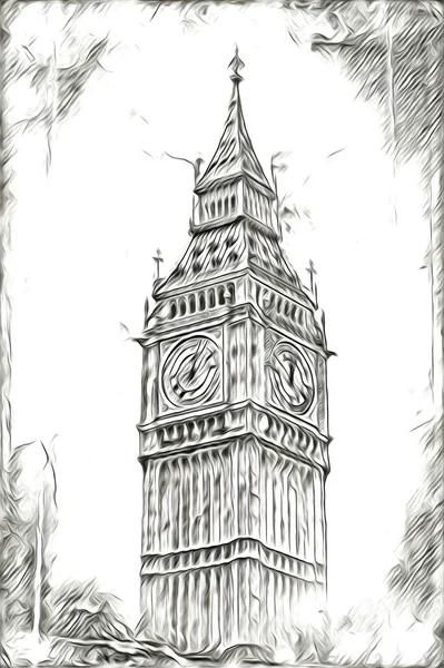 London Art Drawing Illustrch Fun Design Vintage Retro — стокове фото