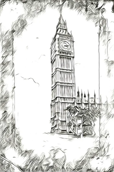 London Art Drawing Illustrch Fun Design Vintage Retro — стокове фото