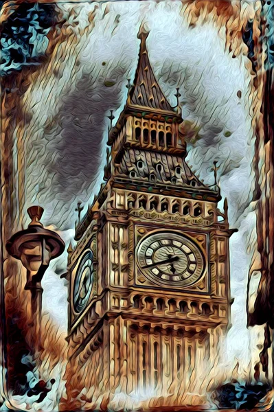 Londra Arte Disegno Schizzo Illustrazione Divertimento Design Vintage Retro — Foto Stock