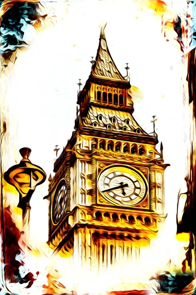 Londra Arte Disegno Schizzo Illustrazione Divertimento Design Vintage Retro — Foto Stock