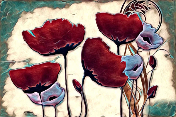 Fondo Vintage Con Ilustración Arte Flor Pintura — Foto de Stock