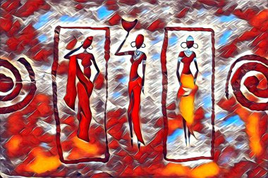 Afrikalı etnik retro vintage çizim çizimi