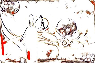 Afrikalı etnik retro vintage çizim çizimi