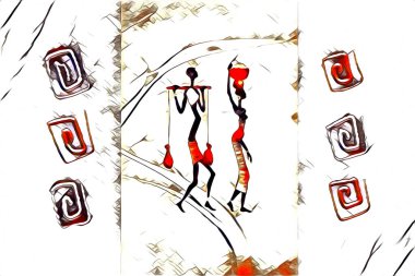 Afrikalı etnik retro vintage çizim çizimi