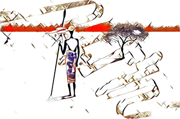 Afrikaanse Etnische Retro Vintage Illustratie Tekening Schets — Stockfoto