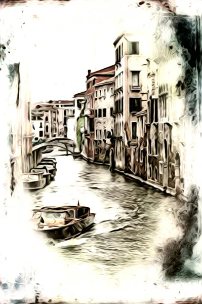 Venecia Arte Dibujo Boceto Ilustración Divertido Diseño Vintage Retro — Foto de Stock