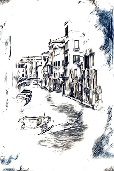 Venezia Arte Disegno Schizzo Illustrazione Divertimento Design Vintage Retro — Foto Stock